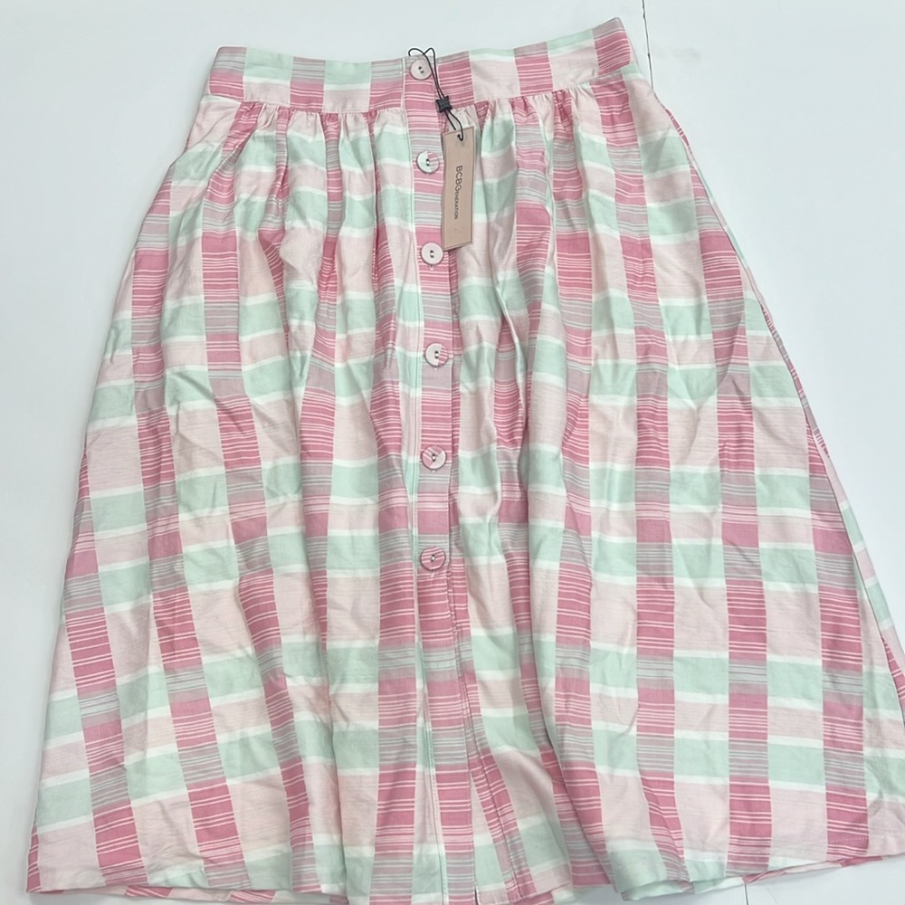 BCBGeneration Pink Pleated A-Line Midi Skirt NWT